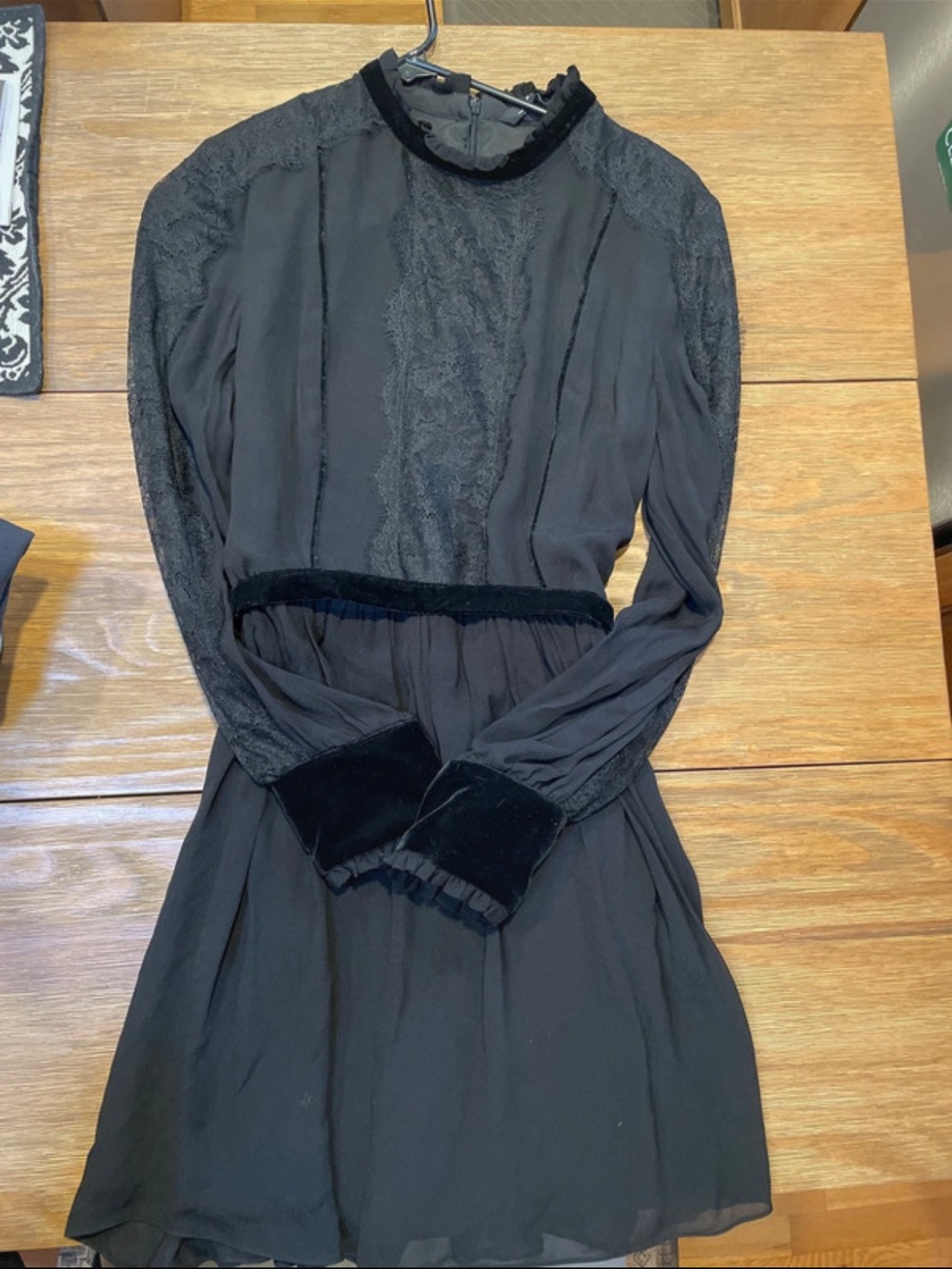 Zara Black Sheer Lace-Panel Long Sleeve Dress